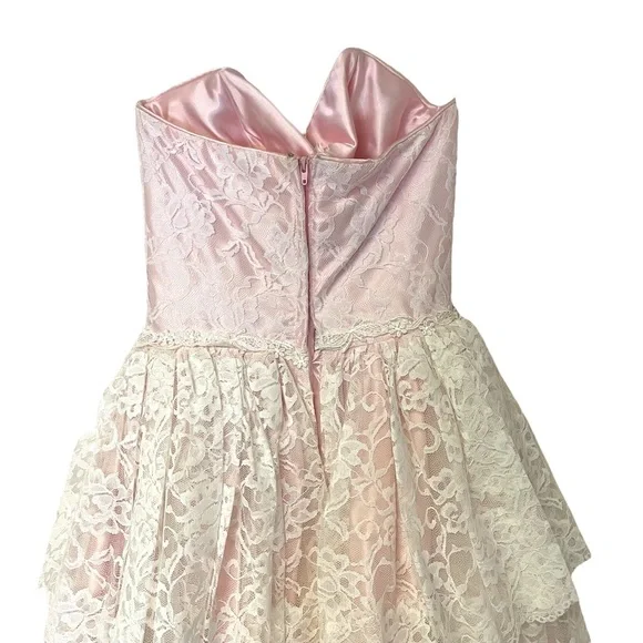 Vintage Flirtations Alfred Angelo Pink Cream Lace Strapless Dress Gloves - Picture 6 of 10